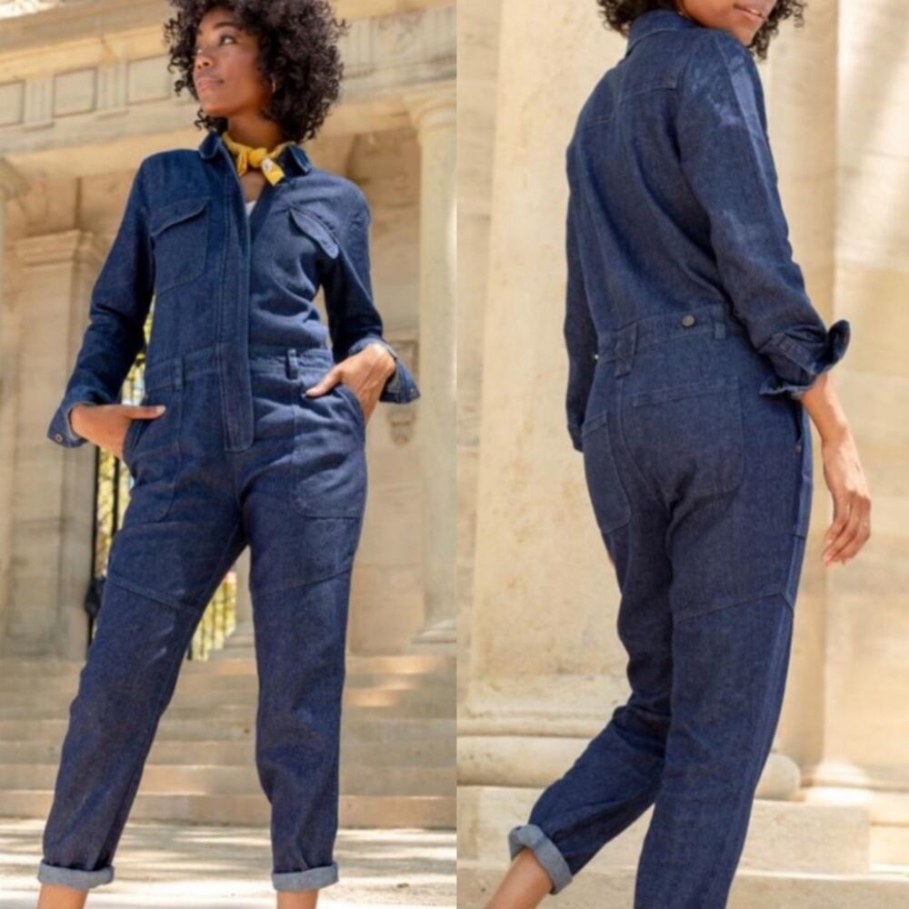 United By Blue *Flawed Recycled Denim Coverall Dark Wash Long Sleeve Size XS